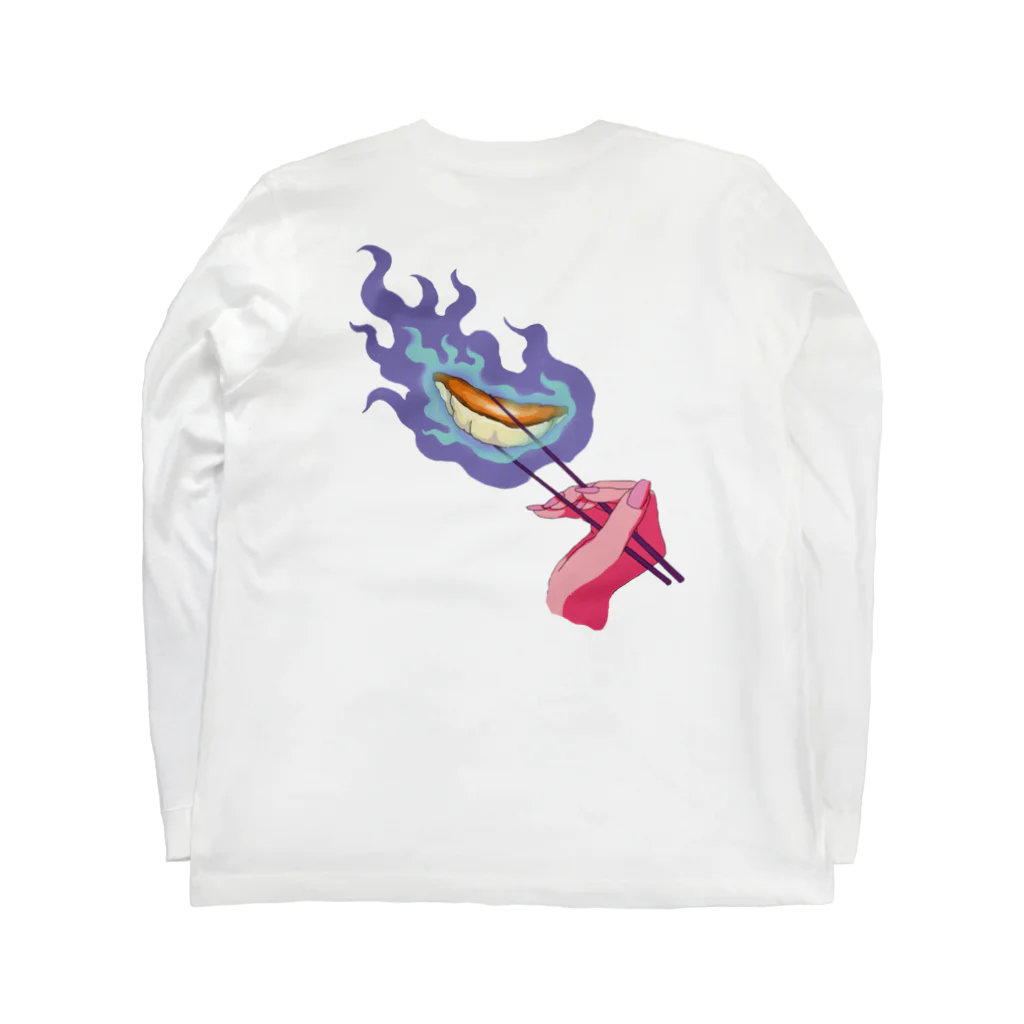 ニューレトロ飯店の炎上する餃子・白（バックプリントver） Long Sleeve T-Shirt :back