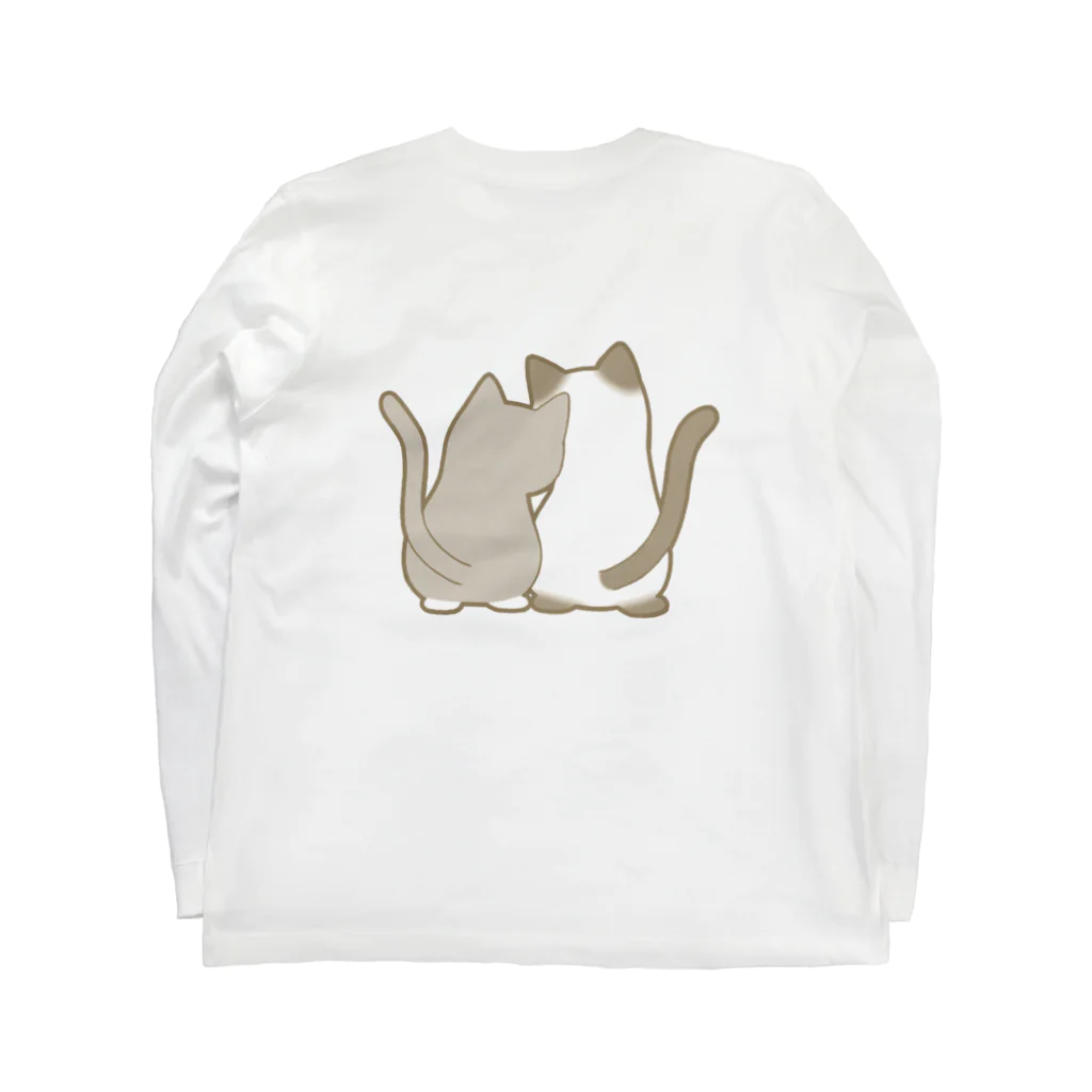 かわいいもののおみせ　いそぎんちゃくの表裏印刷　仲良し猫　灰白ハチワレ&ポインテッド Long Sleeve T-Shirt :back