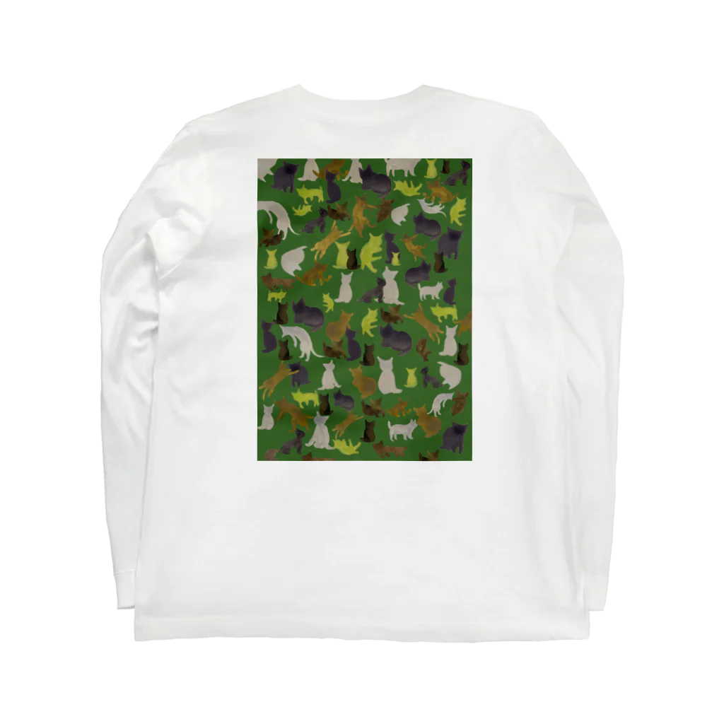 WAMI ARTの猫迷彩緑 ロングスリーブTシャツの裏面