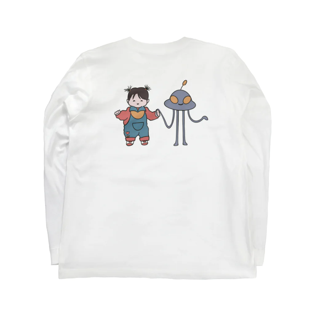 piggyのUFOと女の子(色付) Long Sleeve T-Shirt :back