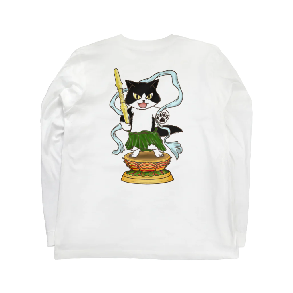 ねこや久鶻堂の金剛猫士像 ロングスリーブTシャツの裏面