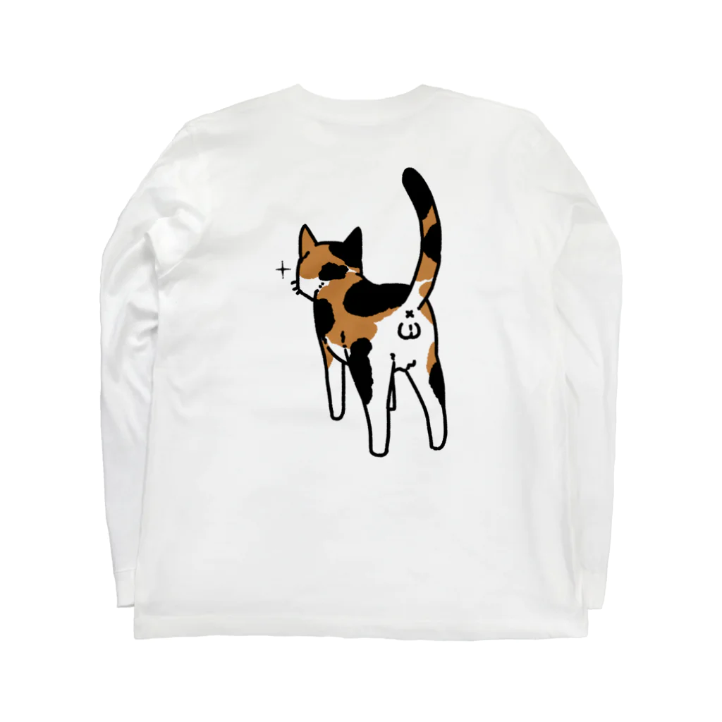 Riotoのねこけつω（三毛猫、背面） ロングスリーブTシャツの裏面