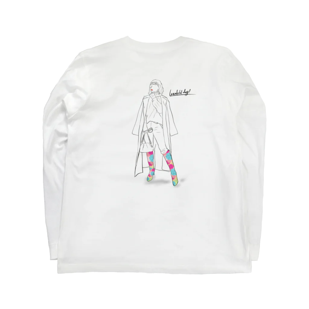 Let's have a wonderful day!のWonderful day!花 ブーツ Long Sleeve T-Shirt :back