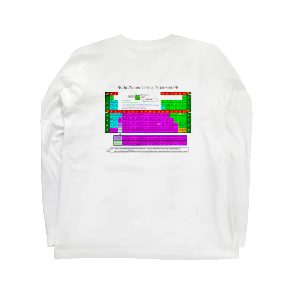 でおきしりぼ子の実験室の元素周期表ー日本語版(横) ロングスリーブTシャツの裏面