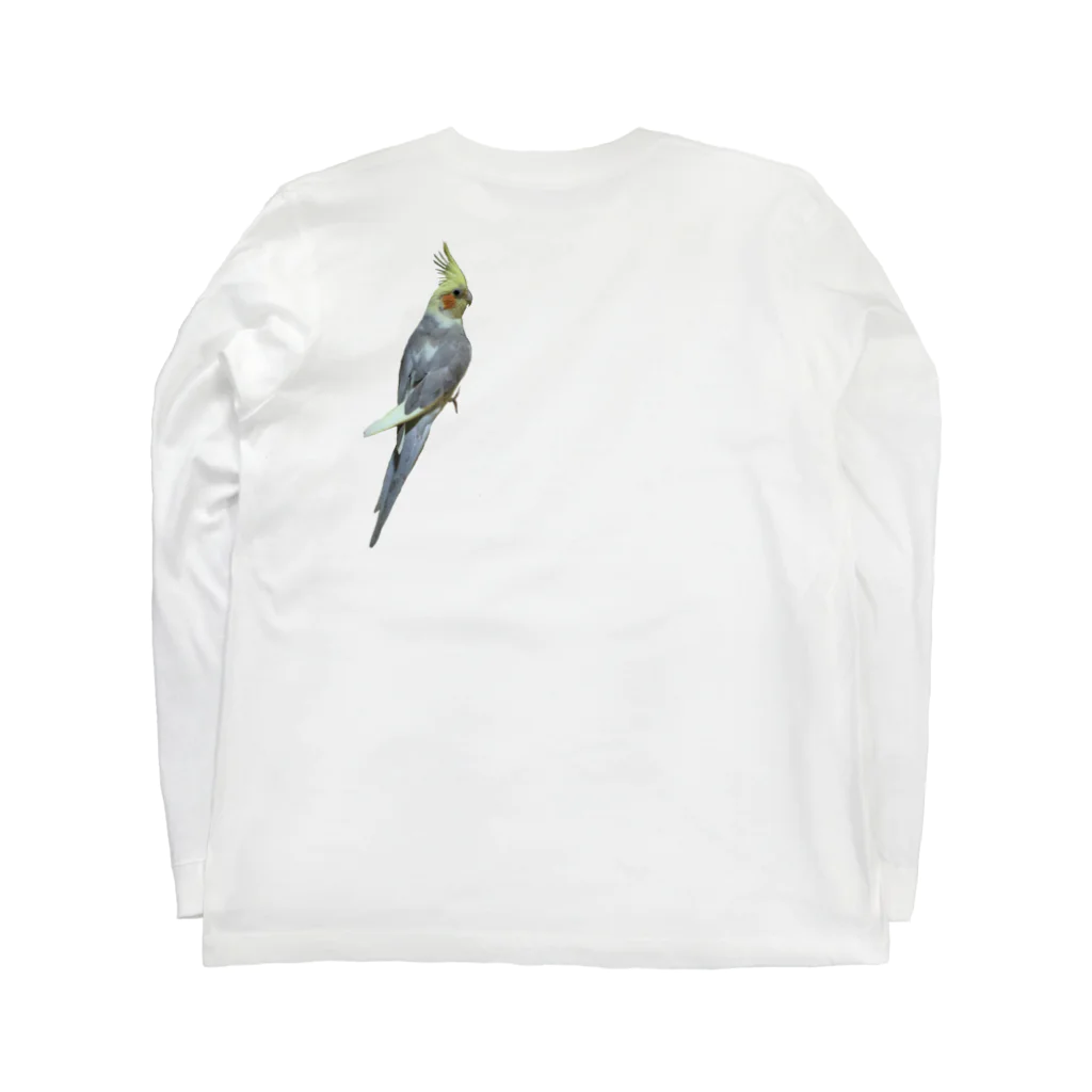 じゅぎのインコショップ Jugi's bird goodsの背中にインコ(ピコちゃん) ロングスリーブTシャツの裏面