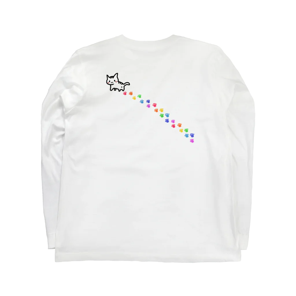 ピンキーハウスの虹色の花と猫（フチなし） Long Sleeve T-Shirt :back