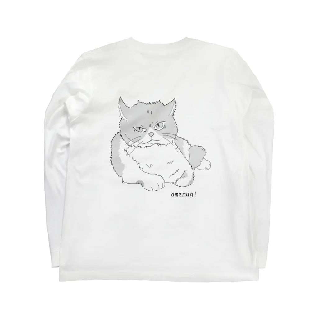 amemugi（あめむぎ）の（背面）めちゃくちゃ強そうに見えるネコ。 ロングスリーブTシャツの裏面