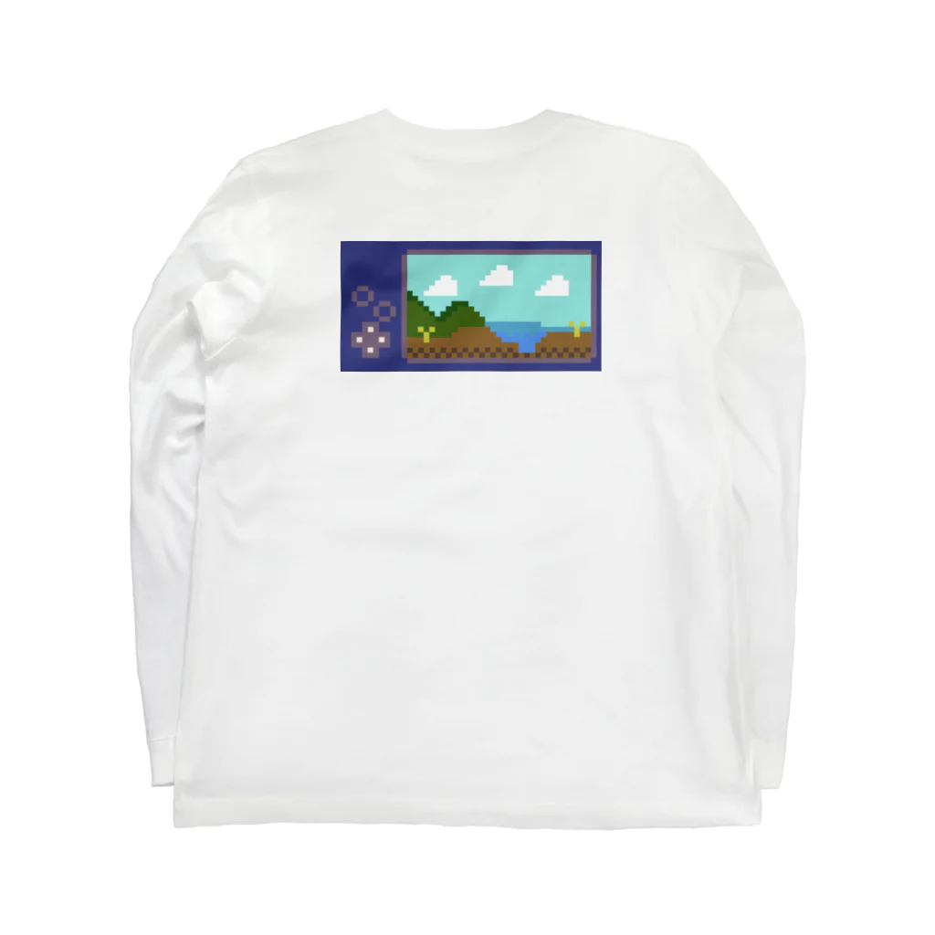 ワカメ昆布の十字キーしかないよく分からんゲーム機(紺)(ドット絵) Long Sleeve T-Shirt :back