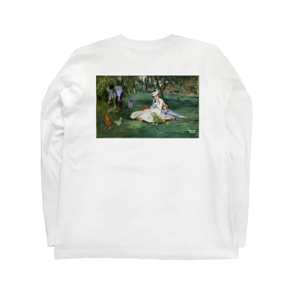 HermannStrasseのモネとグリーンイグアナ：バックプリント Long Sleeve T-Shirt :back