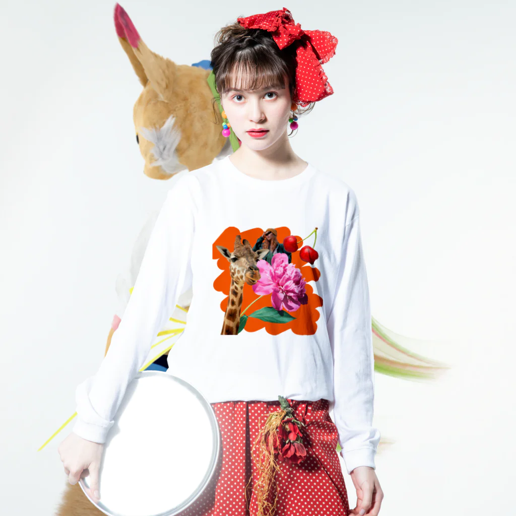 MONOTONE361の麒麟と花 Long Sleeve T-Shirt :model wear (front)