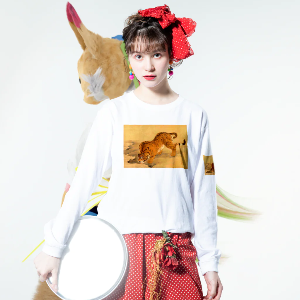 寿めでたや(ukiyoe)の浮世絵 UKIYOE 応挙;水呑む虎 Long Sleeve T-Shirt :model wear (front)