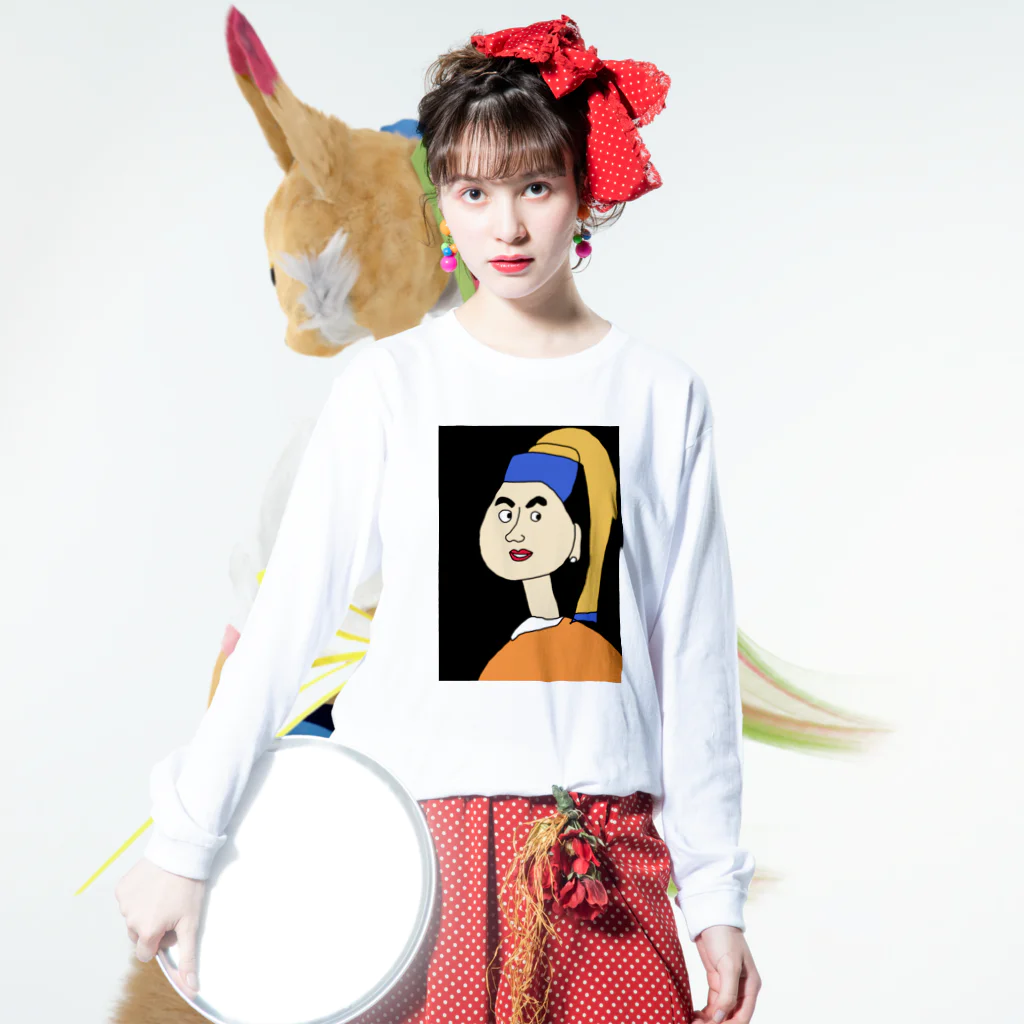 絵心ないOLの部屋着の真珠の耳飾りの少女 Long Sleeve T-Shirt :model wear (front)