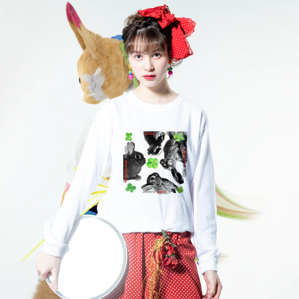 AngelRabbitsのDWARF BUNNY HARE RABBIT Long Sleeve T-Shirt :model wear (front)