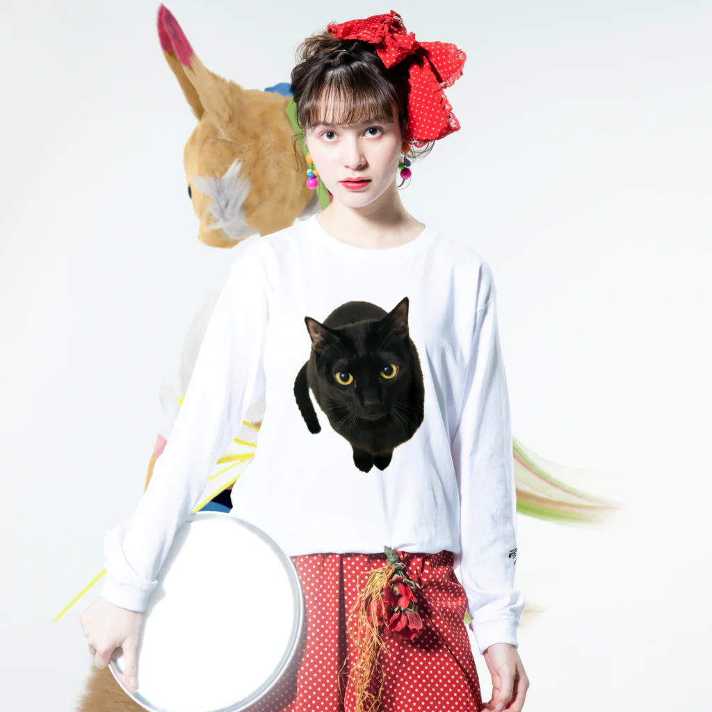 猫月♄志織♄の黒猫の零衣(れい)ちゃん Long Sleeve T-Shirt :model wear (front)