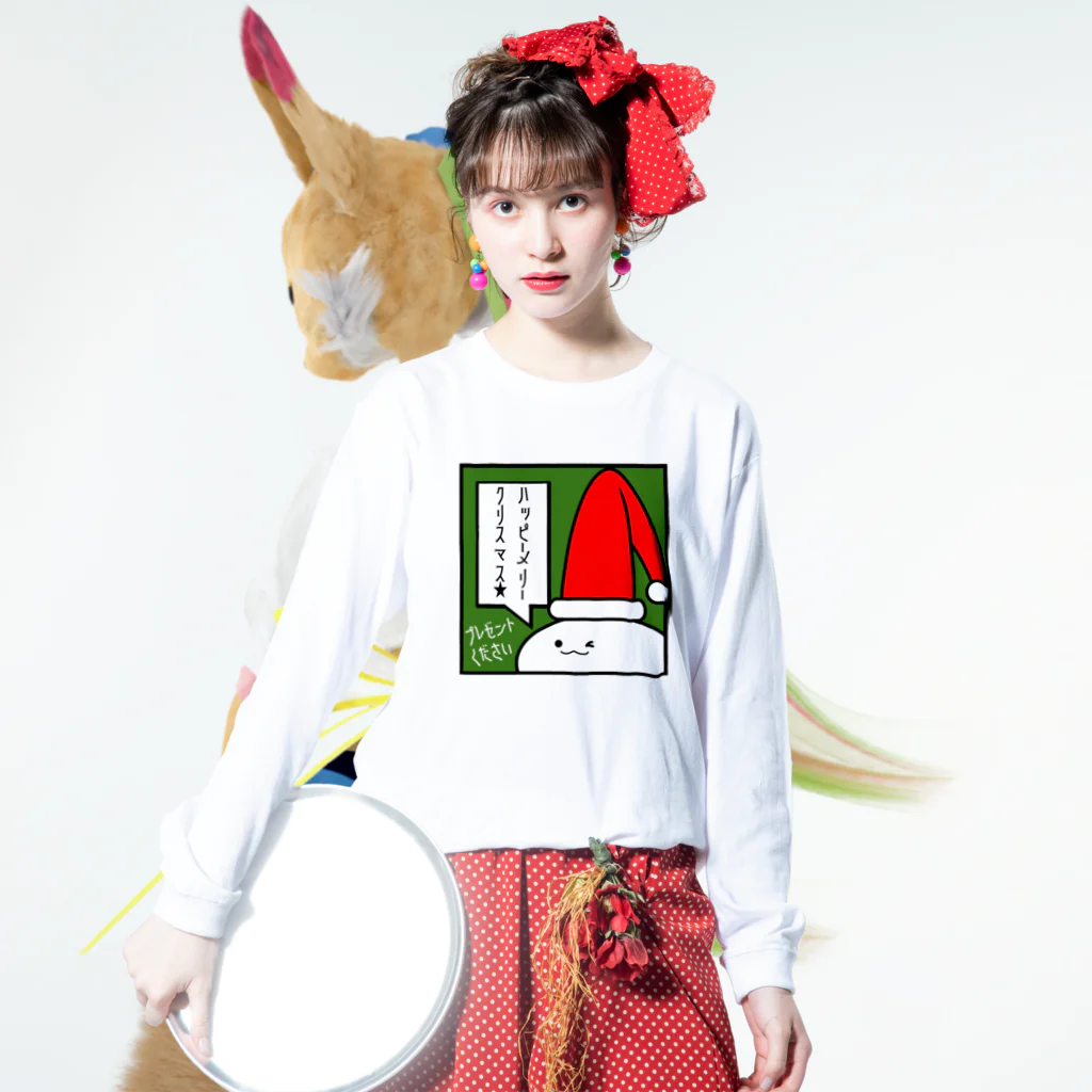 アメソラ。の「ハッピーメリークリスマス★」見切れうさぎ。 Long Sleeve T-Shirt :model wear (front)