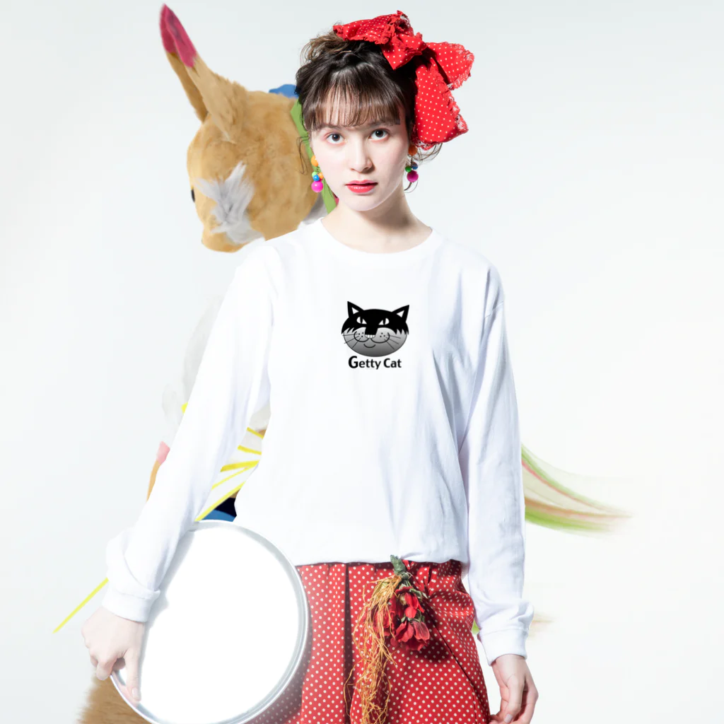 Illustrator Moca&Ram shopのネコのゲッティ/Getty Cat Long Sleeve T-Shirt :model wear (front)