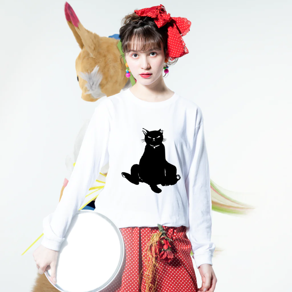 たろくろの黒猫2 Long Sleeve T-Shirt :model wear (front)