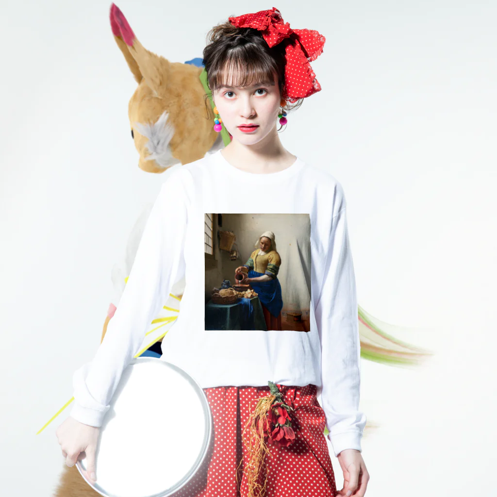 世界美術商店の牛乳を注ぐ女 / The Milkmaid ロングスリーブTシャツの着用イメージ(表面)