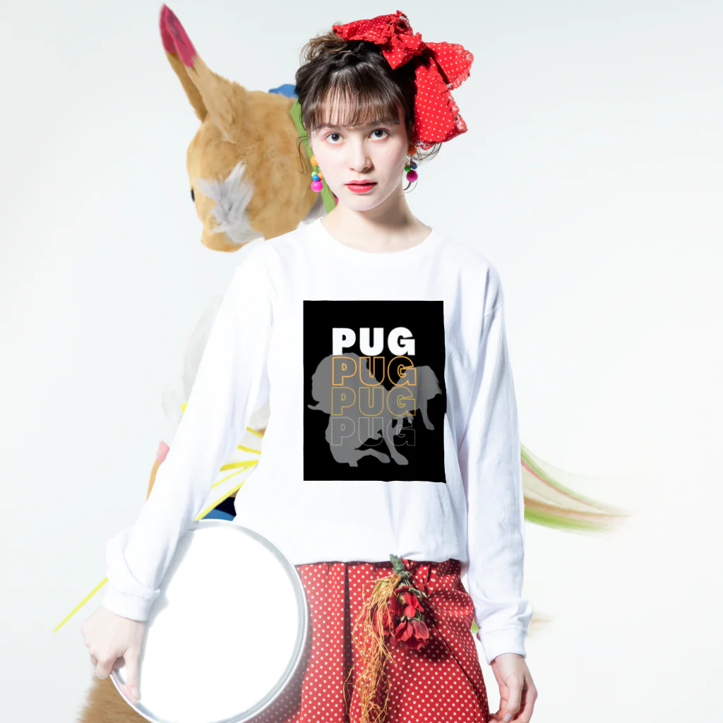 INULAVITAのPug silhouette Long Sleeve T-Shirt :model wear (front)