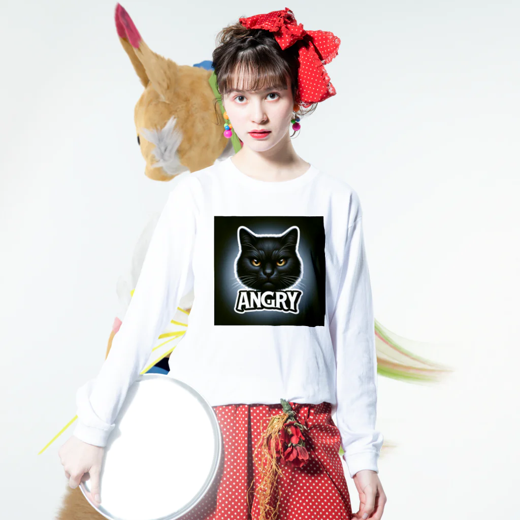 same_sharkのアングリー黒猫シリーズ Long Sleeve T-Shirt :model wear (front)