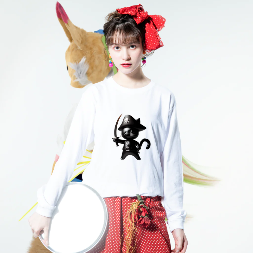 NO CAT NO LIFE の猫×海賊×フィギュア風 Long Sleeve T-Shirt :model wear (front)