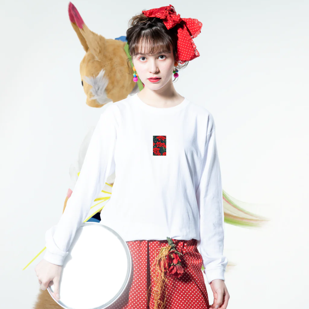 モノクロの赤花 Long Sleeve T-Shirt :model wear (front)