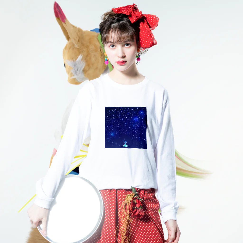 紅藤コミミズクの星に願いを Long Sleeve T-Shirt :model wear (front)