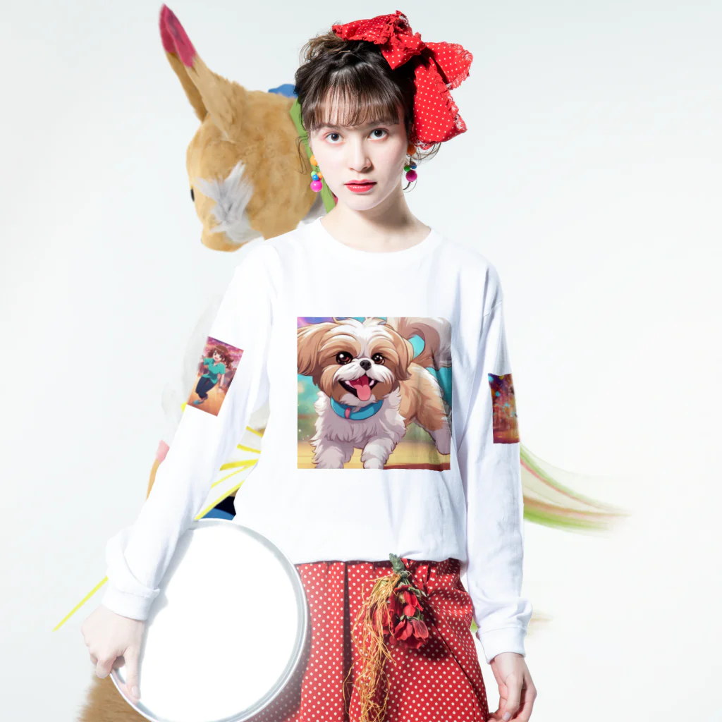 happiness_shopの踊るかわいいシーズー犬 ロングスリーブTシャツの着用イメージ(表面)