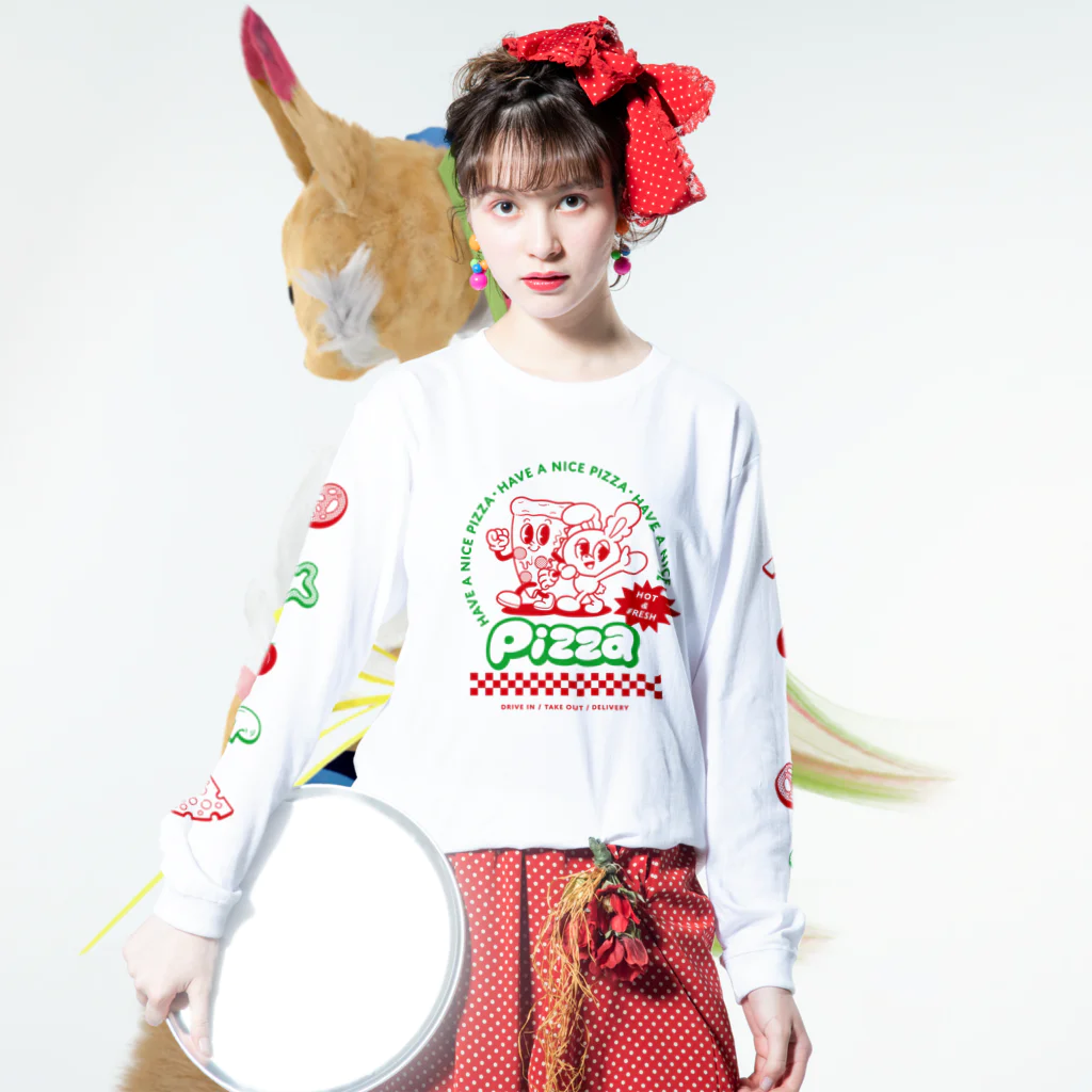 YUMEのHave a nice pizza ロングスリーブTシャツの着用イメージ(表面)