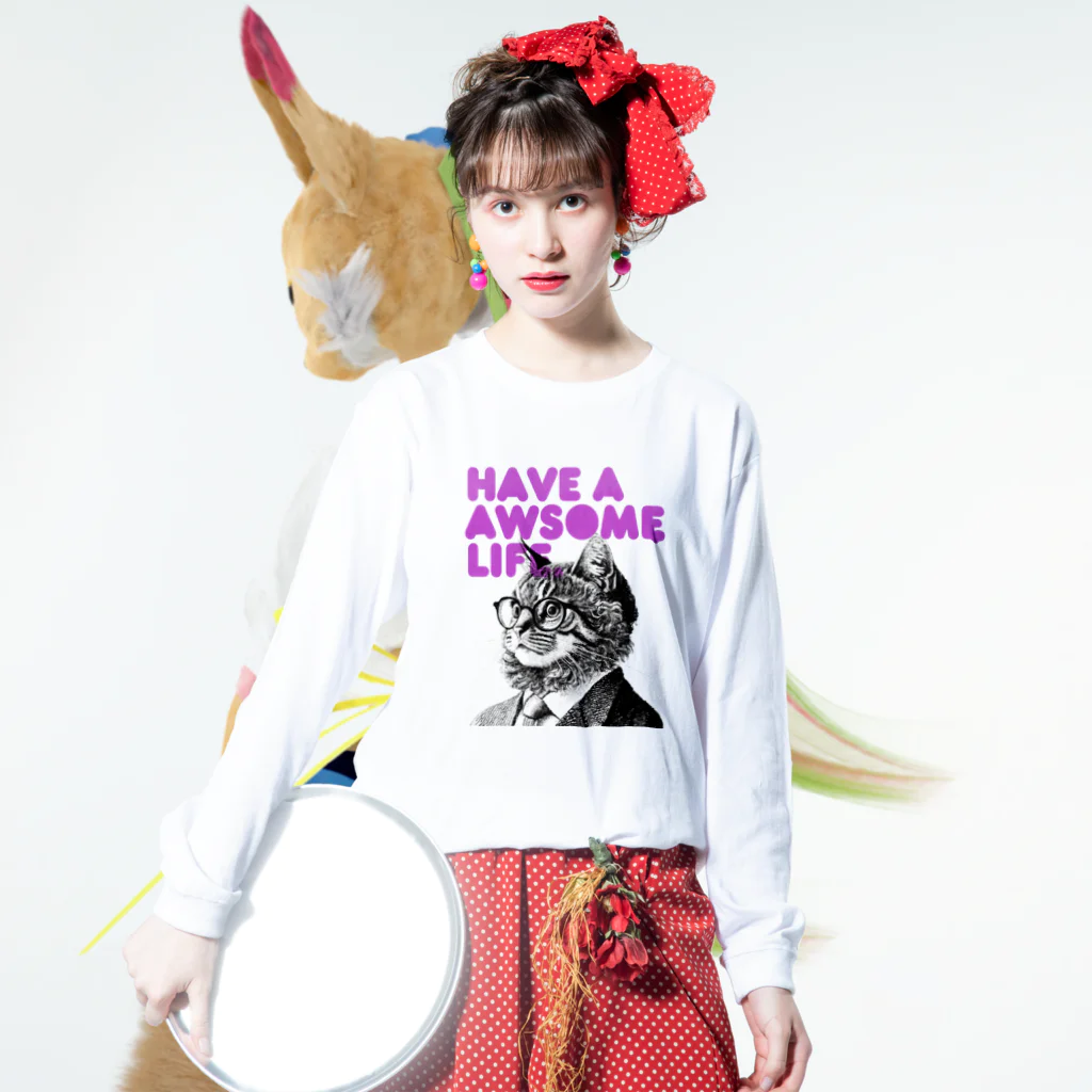 RainbowFam Plusの猫先輩 ロングスリーブTシャツの着用イメージ(表面)