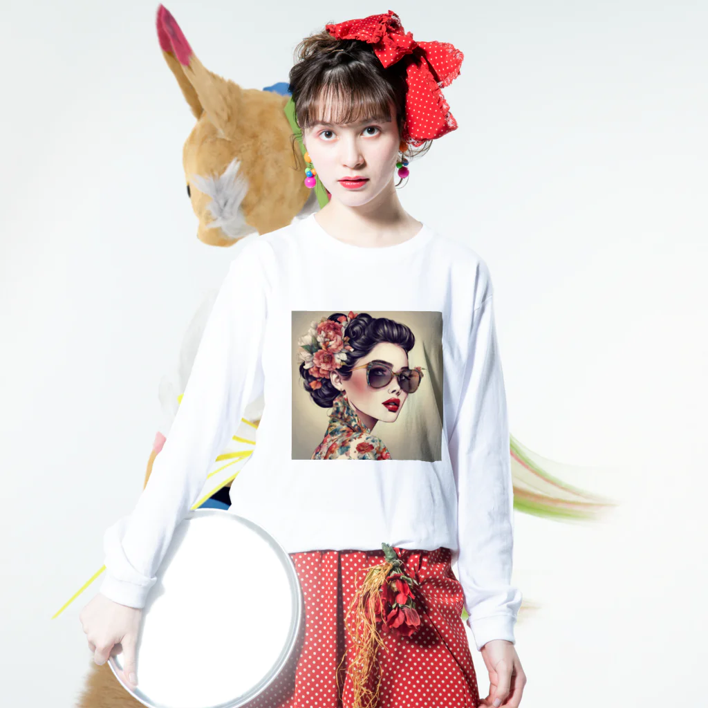 Chama's shopの美女と花 Long Sleeve T-Shirt :model wear (front)