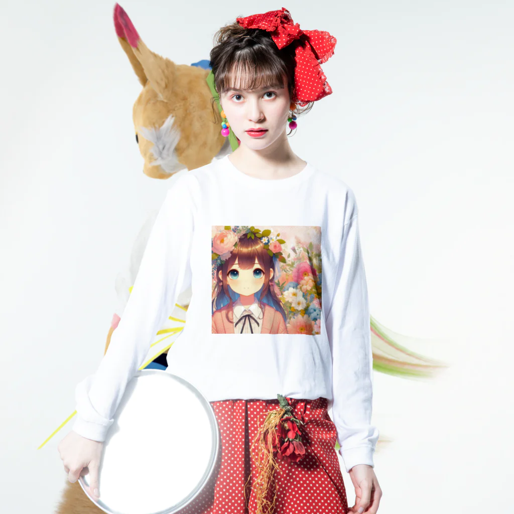 ピクセルパレットの可愛い女の子とお花10 Long Sleeve T-Shirt :model wear (front)