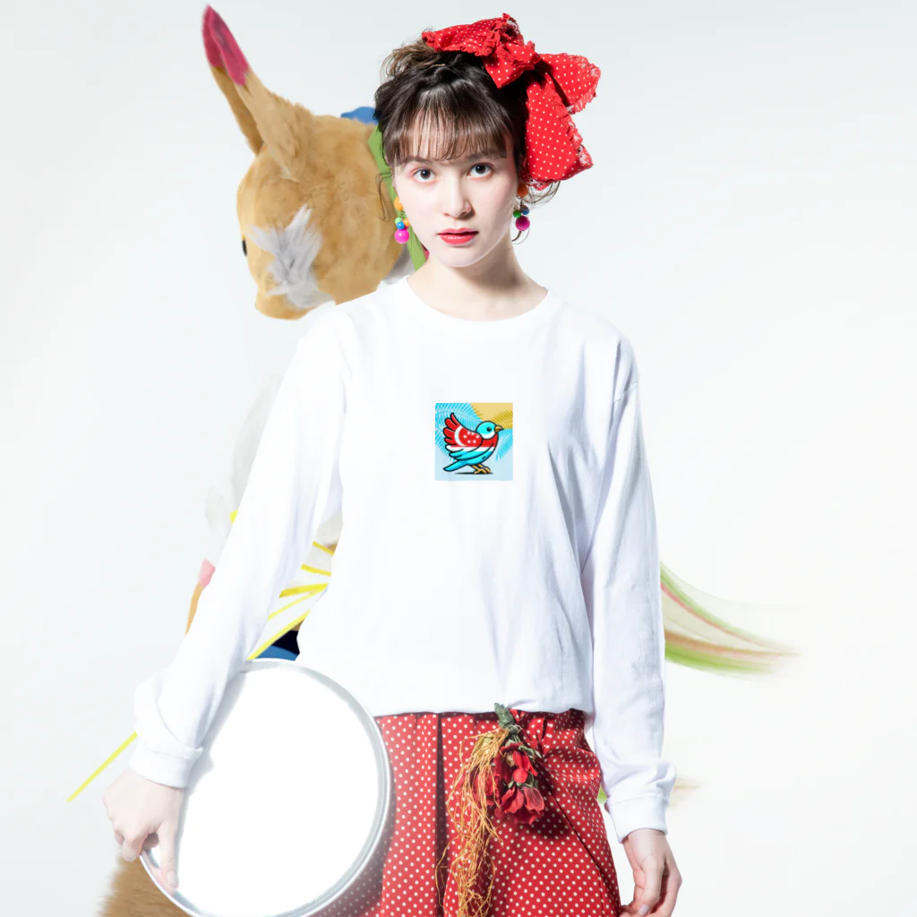 bugisショップの煌めくトロピカルバード🐦️ Long Sleeve T-Shirt :model wear (front)