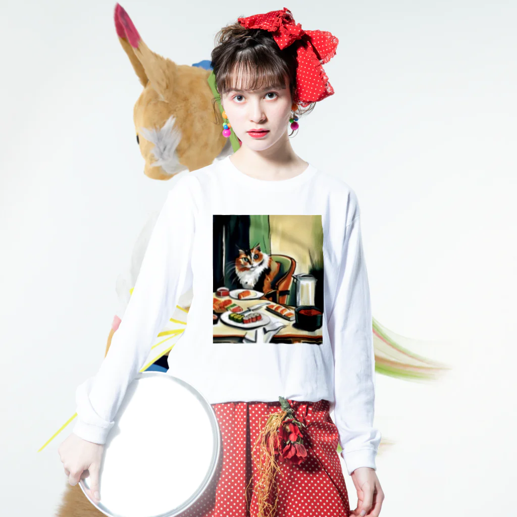 Ppit8のI love Sushi!! Long Sleeve T-Shirt :model wear (front)