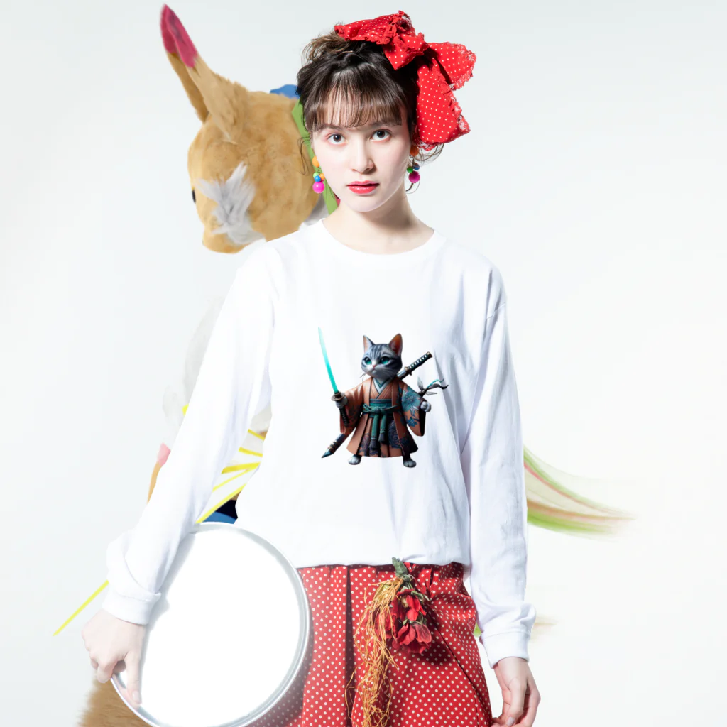 samuraicatのSamurai CAT Long Sleeve T-Shirt :model wear (front)