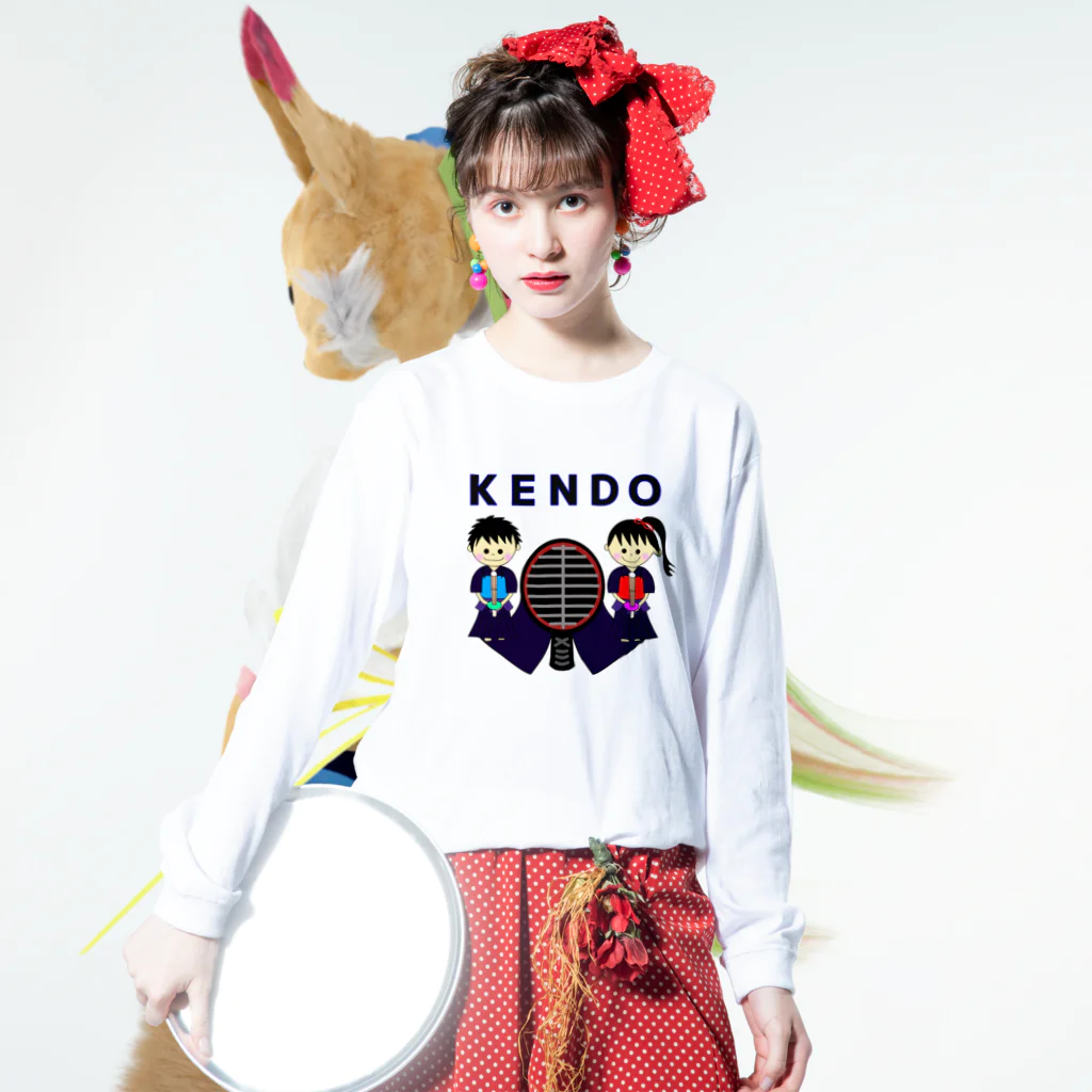 yoshiFactoryの剣道“ＫＥＮＤＯ”男子女子トンボ(ブルー) ロングスリーブTシャツの着用イメージ(表面)