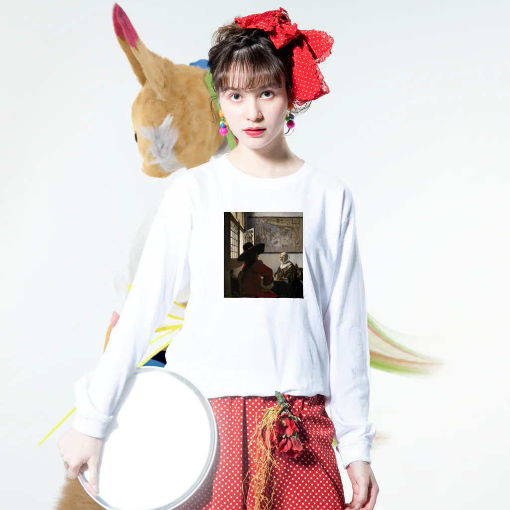 Art Baseの兵士と笑う女 / フェルメール (Officer and Laughing Girl 1657) Long Sleeve T-Shirt :model wear (front)