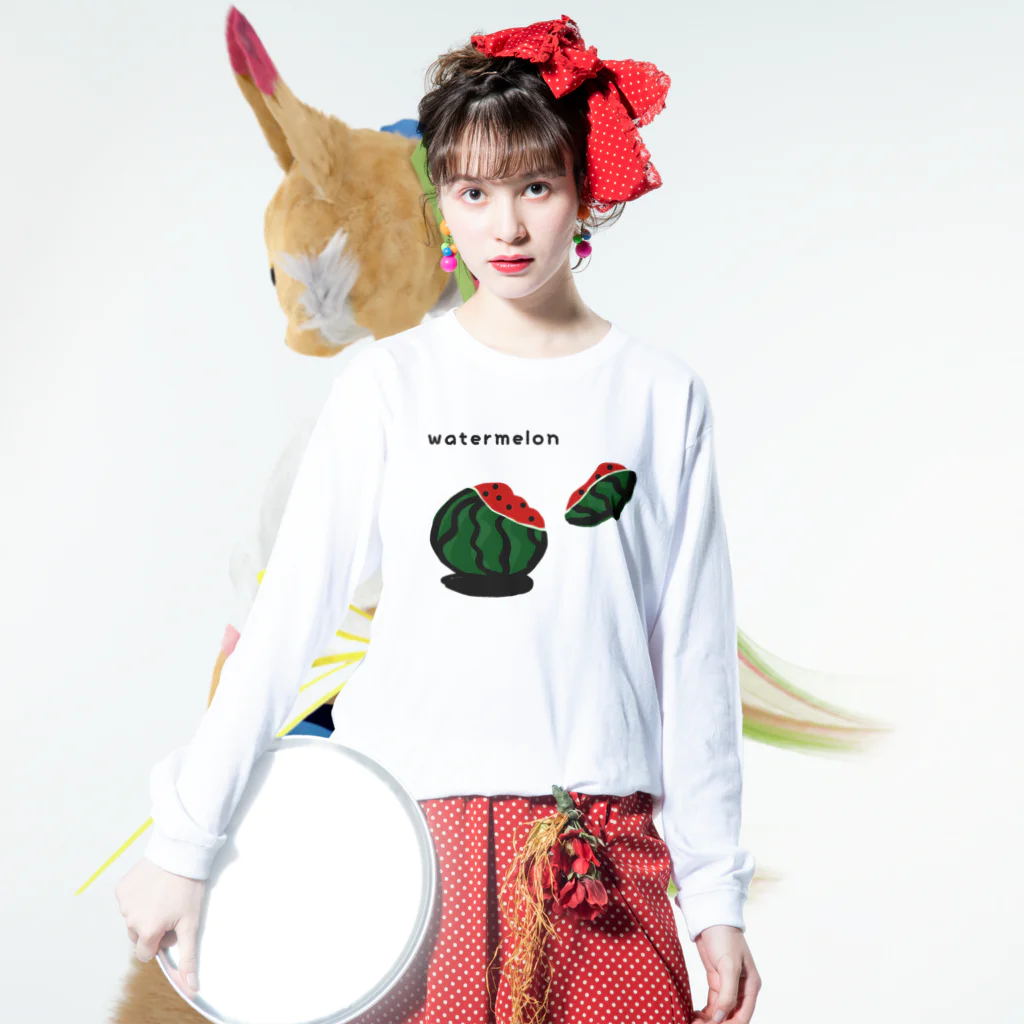 Red berry treeのスイカ　割れちゃった！ Long Sleeve T-Shirt :model wear (front)