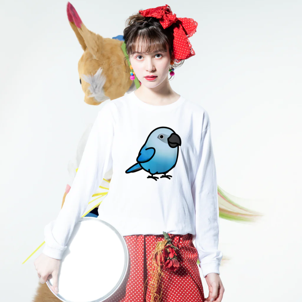 Cody the LovebirdのChubby Bird アオコンゴウインコ Long Sleeve T-Shirt :model wear (front)