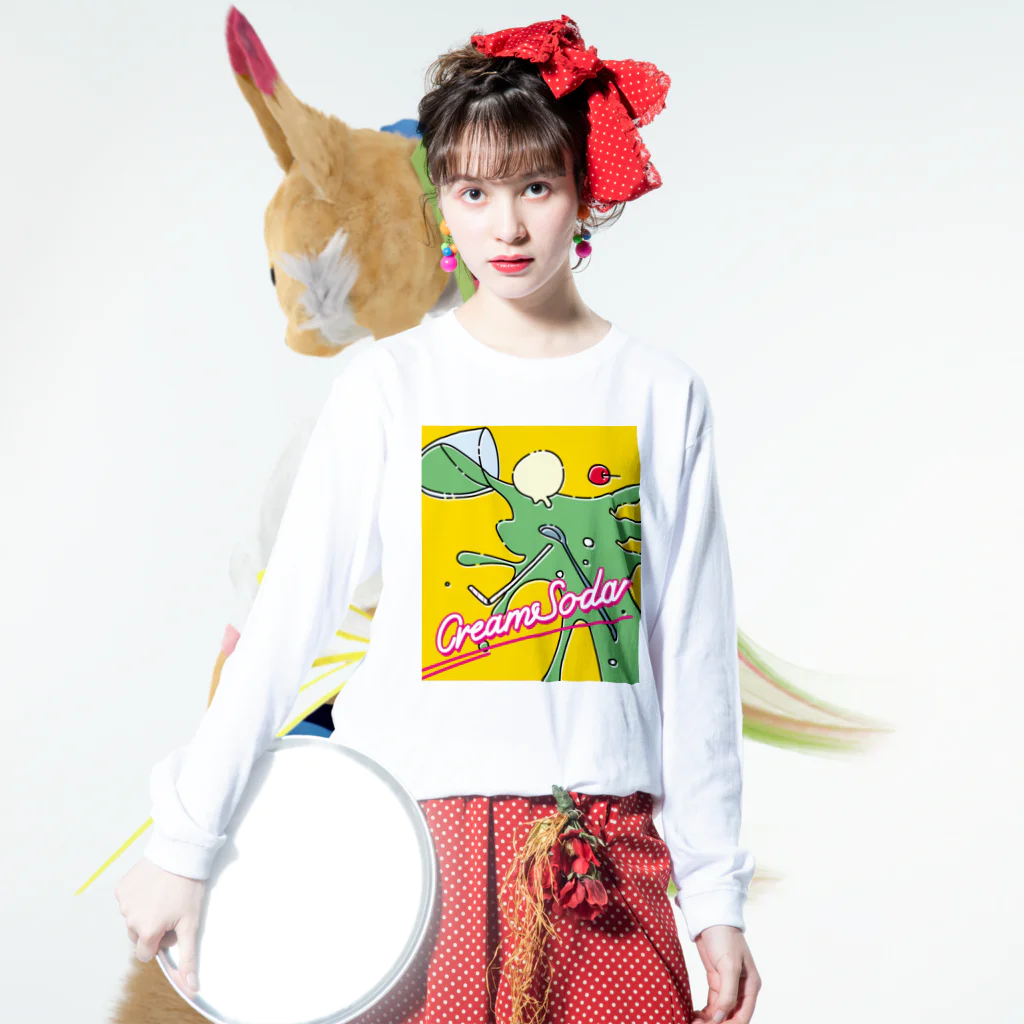 みけんこのぶちまけクリームソーダ黄 Long Sleeve T-Shirt :model wear (front)