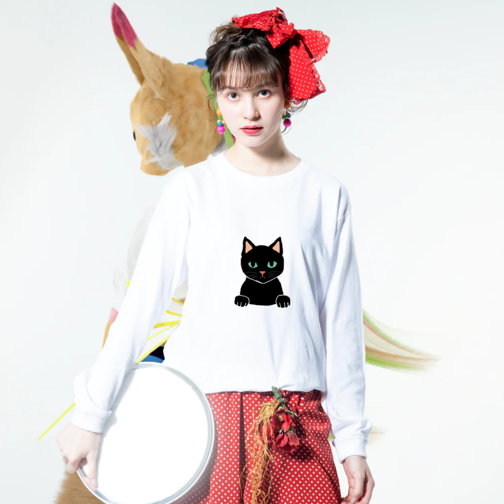 monyomonyo13のくろねこちゃん ロングスリーブTシャツの着用イメージ(表面)