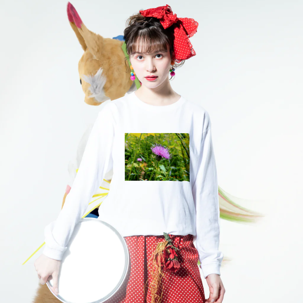 あかりょ〜ちゃんの購入者の方に花の名前教えて貰いたいTシャツ Long Sleeve T-Shirt :model wear (front)