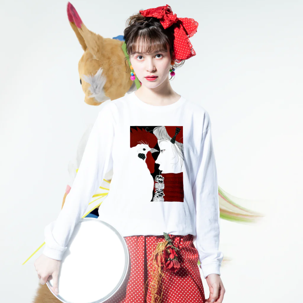 石松チ明 不美人画店のチキン Long Sleeve T-Shirt :model wear (front)