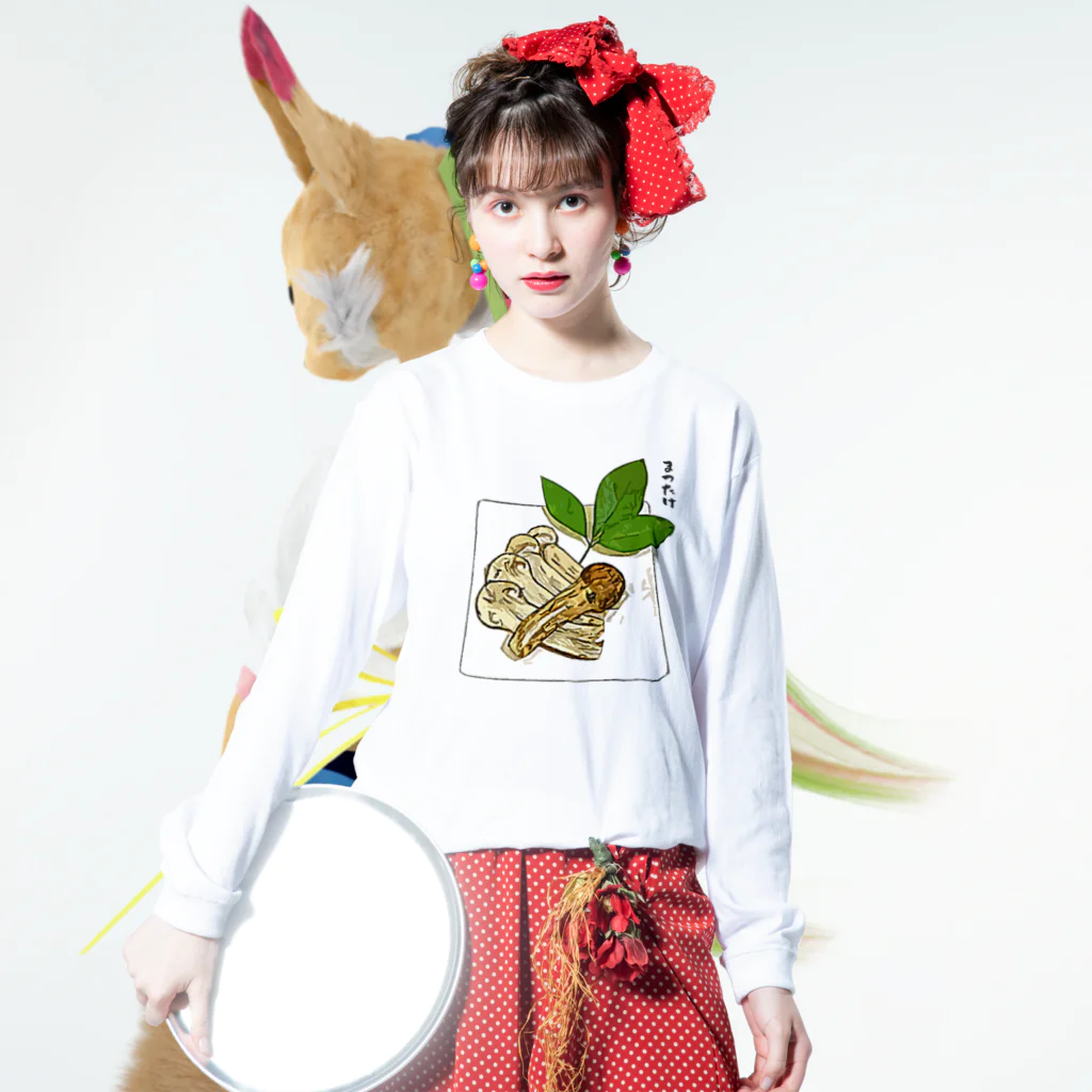 脂身通信Ｚの秋田県産の松茸（スライス） ロングスリーブTシャツの着用イメージ(表面)