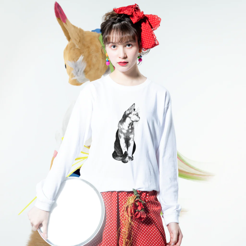 池田早秋のねこ Long Sleeve T-Shirt :model wear (front)