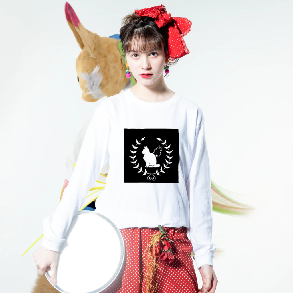 いろはにゃんこ堂の羽ねこさん(白) Long Sleeve T-Shirt :model wear (front)