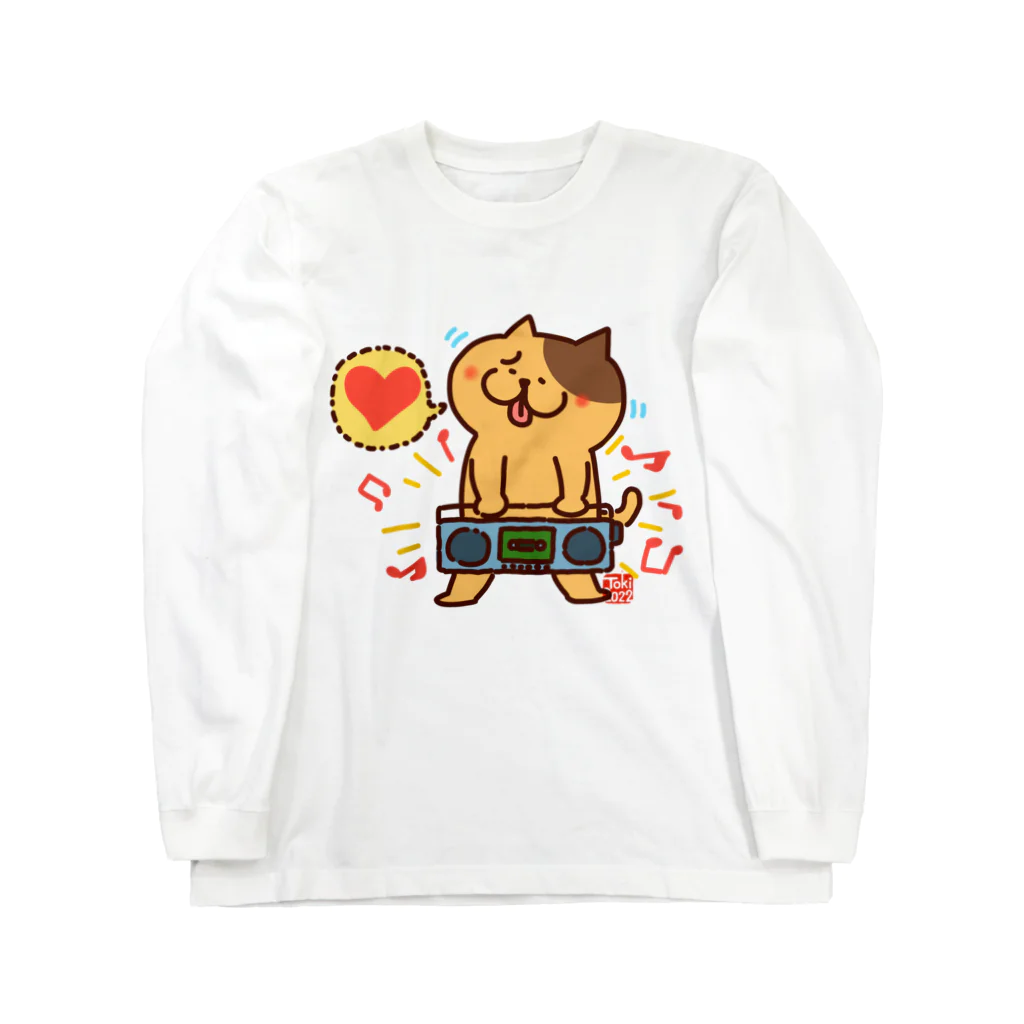 tokisanのラジカセ大好き猫 ロングスリーブTシャツ