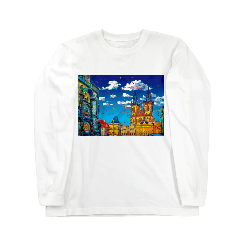 GALLERY misutawoのチェコ プラハの天文時計とティーン教会 Long Sleeve T-Shirt