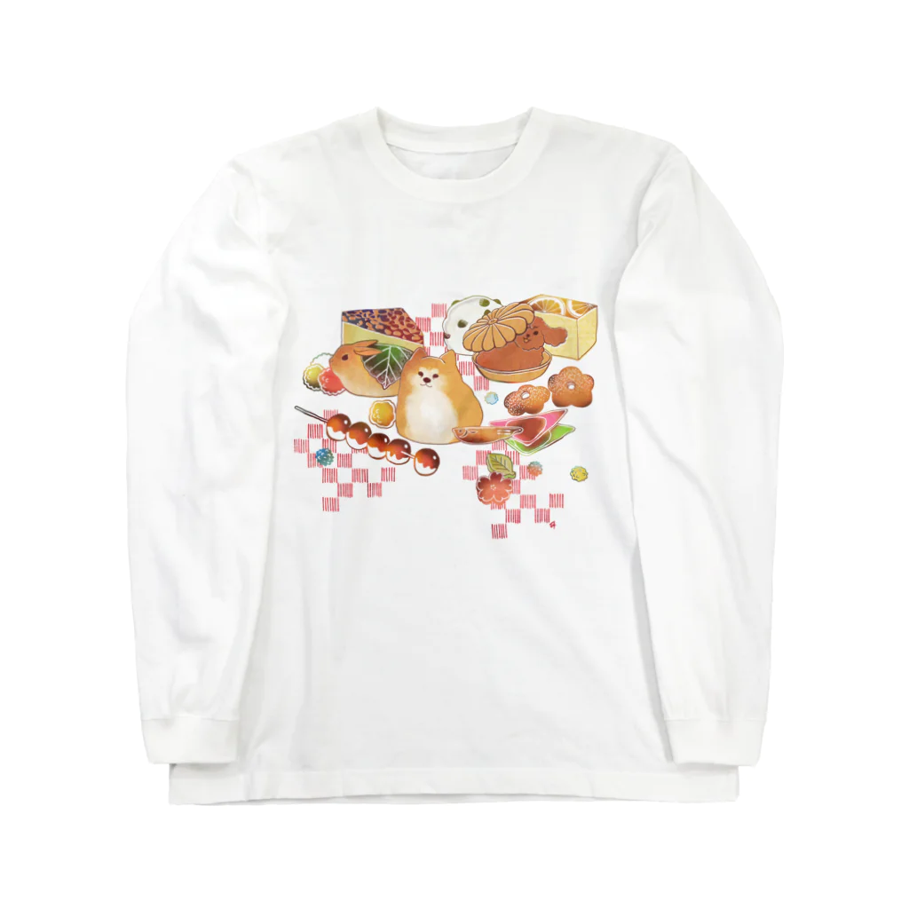 透月糖花のもふもふ和菓子ちゃん ロングスリーブTシャツ