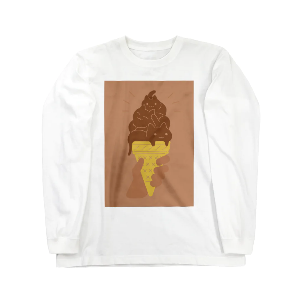 AI作家さむねこの作品集のIce Cat Chocolate Long Sleeve T-Shirt